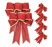 MOBUTOFU Red Christmas Bowknot 6Pcs Large Glitter Bows 23Cm Gold Edges for Present Wrapping and Christmas Door Wreath Decoration