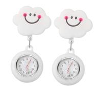 MOBUTOFU Retractable Hanging Nurse Watches White 2pcs Pocket Watches with Silicone Cloud Shape, Stable and Gentle Design for Nurses and Students During Exams
