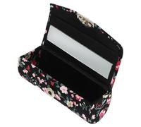 MOBUTOFU Retro Lipstick Case with Mirror Floral Pattern Button Closure Compact Cosmetic Holder for Women Travel Black Material