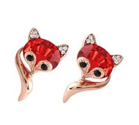 MOBUTOFU Rose Gold Animal Fox Rhinestone Ear Studs for Women Cute Wedding Earrings for Brides Fashionable Sweet Charm Jewelry Accessory for Summer Parties and Daily Wear
