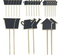 MOBUTOFU Small Chalkboard Signs House Shapes Wooden Message Boards 30pcs with Easy Installation and Easy to Write Features, Kettle, Flower Jar for Celebrations and Table Setting