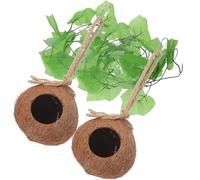 MOBUTOFU Small Pet Nest with Rope and Imitation Grass Coconut Shell 4pcs for Reptile Pets Comfortable and Delicate Details, Hanging Hideout for Crested Gecko Enclosure and Small Lizards