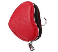 MOBUTOFU Small Red Heart Shaped Wallet for Women and Mini Coin Purse with Zipper Closure Creative Stylish Change Bag with Keychain Attachment for Daily Travel and Easy Access