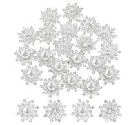 MOBUTOFU Snowflake Rhinestones Embellishments 20Pcs Small Imitation Pearls Silver Hanging Ornaments for Winter Party Decoration DIY Craft Supplies