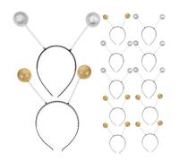 MOBUTOFU Space Theme Antenna Headbands 12Pcs with Glitter Springy Balls, Silver and Gold, Costume Hairbands for Boys and and Adults Dress-Up Parties