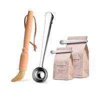 MOBUTOFU Stainless Steel Coffee Scoop with Clip and Cleaning Brush Set