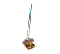 MOBUTOFU Stainless Steel Gold Dustpan Broom Cleaning Set Long Handle Dustpan Broom Home Office Use Anti-Wind Stable