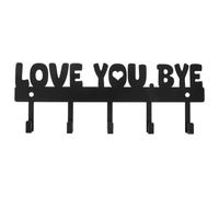 MOBUTOFU Wall Mounted Tool Hanger Key Holder with 5 Hooks Love You Bye Rack | Rustic Black Iron Material with Screws Hardware Included, for Keys Purses and Lanyards