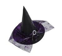 MOBUTOFU Witch Hat for Women Black Spider Web Print Halloween Costume Party Props Wide Brim and Pointed Top for Wizard Theme Decorations