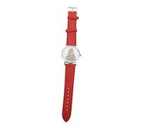 MOBUTOFU Women's Watch Xmas Tree Pattern Red Leather Strap Fashion Wristwatch for Casual Occasions