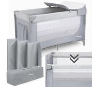 Moby-System Baby Travel Cot with Mattress Height Levels - 3in1 Extra Bed and Playpen - Adjustable Side Wall - Quick Folding System with Carry Bag - Certified Safety