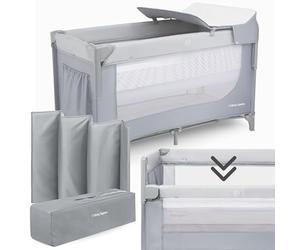 Moby-System Baby Travel Cot with Mattress Height Levels - 3in1 Extra Bed and Playpen - Adjustable Side Wall - Quick Folding System with Carry Bag - Certified Safety