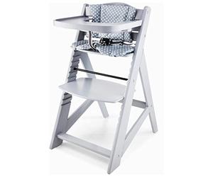 Moby-System High Chair for Babies & Toddlers | Height Adjustable, Wooden Feeding Chair, 3 Point Seat Belt, Solid Wood, Grey