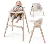 Moby-System Lumo 3 in 1 Baby Dining Chair Beige, Folding High Chair with Removable Tray and Footrest, High and Low Dining Chair for Baby and Toddler, Compact and Stable Chair for Home