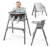 Moby-System Noxi 3-in-1 Folding High Chair for Babies and Toddlers, 2 Height Levels, Grey, with Tray and Safety Belt