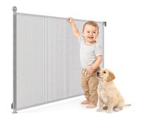 Moby-System Safeguard Extendable Stair Gate 140 cm Grey | One-handed roller safety gate with press and pull system without floor threshold for children and pets.