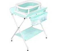 MObyat Baby Changing Table,Green Folding Children Infant Diaper Station Nursery Organizer for Small Space, Cross Leg Style