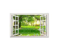 MOBYAT Canvas Print Wall Art Window View Spring Forest Pictures Animals Nature Wilderness Photography Realism Rustic Giclee Print Gallery Wrap for Home Decor 60x90cm(24x35in) Frameless