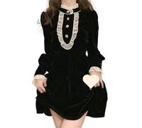 MOBYGKFY Black Color French Vintage Velvet Dress Dress Skirt(2XL)