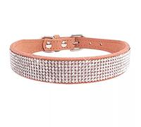 MOBYGKFY Comfortable Suede Fiber Crystal Dog Collar Glitter Rhinestone Collars Zinc Alloy Buckle for Small Dogs Cats XS/S/M/L