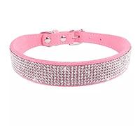 MOBYGKFY Comfortable Suede Fiber Crystal Dog Collar Glitter Rhinestone Collars Zinc Alloy Buckle for Small Dogs Cats XS/S/M/L