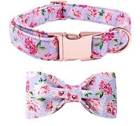 MOBYGKFY Cotton Dog Collar with Bow tie Peony Flower for Large Medium Small