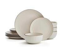 MOBYGKFY Cream Dish Kitchen Tableware Set of Plates 12 Piece Dinnerware Set Ceramic Dishes to Eat Plate Dinner Sets