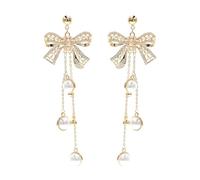 MOBYGKFY European and Earrings French Vintage Silver Needle Bow Shaped Long Tassel