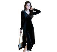 MOBYGKFY French Velvet Dress For Women With A Waist Up And A Slim Black Skirt(XL)