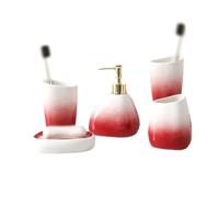 MOBYGKFY Gradual Red Bathroom Five-Piece Ceramic Toiletry Four-Piece Bathroom Set Wedding Gargle Cup
