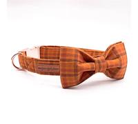 MOBYGKFY Halloween Plaid Dog Collar with Bow Tie Soft and Cotton Fabric Metal Buckle Adjustable