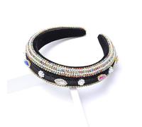 MOBYGKFY Headband Pearl alloy inlaid rhinestone hair accessories Korean version small fragrance retro sponge headband