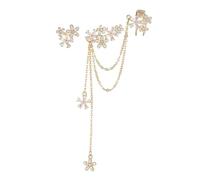 MOBYGKFY Long Tassel Earrings Personalized Silver Needle Flower Integrated Ear Bone Clip