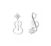 MOBYGKFY S925 Silver Note Violin Hollowed-out Earring | The Left Ear Elegant Violin Right Ear High Frequency Curve