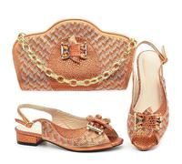 MOBYGKFY shoe bag set Small metal handle dinner bag rhinestone fish mouth shoes short heels(40)