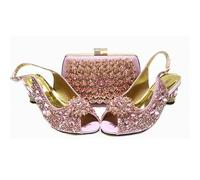 MOBYGKFY The same rhinestone shoe bag set fish mouth shoes dinner wedding bag large size(42)