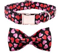 MOBYGKFY Valentines Dog Collar Red Heart with Bow Tie Adjustable Pet for Large Medium Small