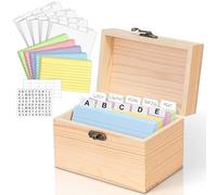 MOBYKE Index Card Holder 3x5, 100 Pcs Heavy-Duty Indexcard Business Organizer Wooden Recipe Box with Dividers Flash Card Holder with 30 White Dividers, 1 Blank Sticker and 1 Letter Sticker