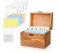 MOBYKE Index Card Holder 3x5, wooden Origanizer Recipe Box with 100 PCS Flash cards, 30 White Dividers, 1 Blank Sticker and 1 Letter Sticker, Flashcard Notecard Holders for Home Office