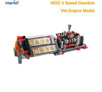 MOC Technical 6 Speed Gearbox+V16 Engine Model APP Power Motor M Motor AA Battery Box Building Blocks DIY Creative Electric Toy bricks