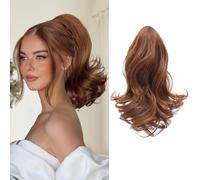 MOCA HAIR Ponytail Extension,Auburn 12 Inch Claw Clip Ponytail Extension, Soft Wavy Curly Clip on Ponytails for Women Heat Resistant Synthetic Hairpiece for Daily Use