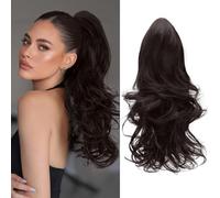 MOCA HAIR Ponytail Extension Brown Black 18 Inch Hair Claw Ponytail Extension Soft Wavy Curly Clip Ponytail for Women Heat Resistant Synthetic