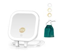 Mocado 1X/20X Magnifying Mirror with Light，Double Sides Makeup Mirror with 3 Color Lights, Rechargeable Foldable Mirrors for Travel, Dimmable Touch Screen, Pocket - White