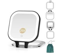 Mocado 1X/20X Magnifying Mirror with Light，Double Sides Makeup Mirror with 3 Color Lights, Rechargeable Foldable Mirrors for Travel, Dimmable Touch Screen, Pocket - Black