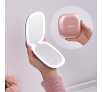 Mocado Compact Mirror with Light, 1X/10X Travel Magnifying Mirror, 10cm LED Travel Makeup Mirror with 3 Color Adjustable Lights, Double Sided USB Rechargeable & Touch Screen, Portable(Rose Gold)