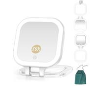 Mocado Compact Travel Makeup Mirror, 1X/30X Magnifying Mirror with Light, Double Sides Compact Mirror with 3 Color Light, Dimmable Handheld Mirror, Rechargeable Travel for Purse,Pocket(White)