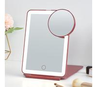 Mocado LED Foldable Travel Makeup Mirror - 5x7 inches 3 Colors Light Modes USB Rechargeable Touch Screen, Portable Tabletop Cosmetic Mirror for Travel, Cosmetic, Office (Wine Red), US-MCD-MM0507WR