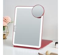 Mocado LED Travel Makeup Mirror, Rechargeable Vanity Mirror with Lights, Portable Mirror with Lights - 7x9 inches, 3 Colors Light, Foldable, Dimmable Touch Screen, Travel Essential (Wine Red)