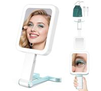 Mocado Makeup Mirror with Light, Double Sided 1X/10X Magnifying Makeup Mirror Rechargeable Tabletop Vanity Mirror with 3 Color Light, Dimmable Touch, Handhold & Travel, 13.2cm(Blue)