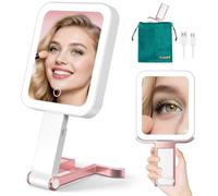 Mocado Makeup Mirror with Light, Double Sided 1X/10X Magnifying Makeup Mirror Rechargeable Tabletop Vanity Mirror with 3 Color Light, Dimmable Touch, Handhold & Travel, 13.2cm(Rose Gold)